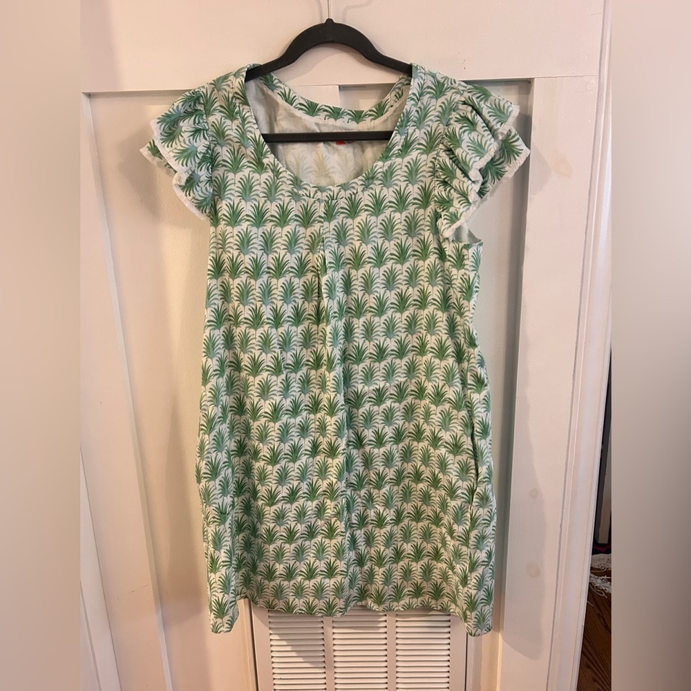 Persifor Green Palm Print flutter sleeve short sleeve Dress